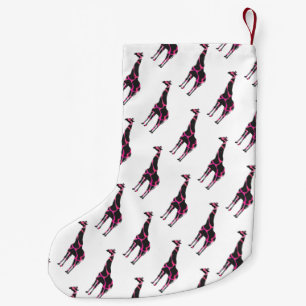 Petite Chaussette De Noël Giraffe Rose chaud et Silhouette noire