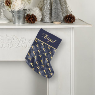Petite Chaussette De Noël Glam Bleu Nuit Or Motif Renne Personnalisé