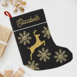Petite Chaussette De Noël Glam Christmas Glitt Black Et Gold Snowflakes