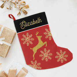 Petite Chaussette De Noël Glam Christmas Glitt Red Green Gold Snowflakes