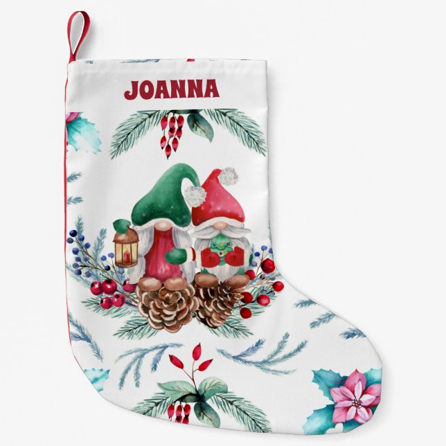 Petite Chaussette De Noël Gnome avec casquette rouge et vert (Devant)