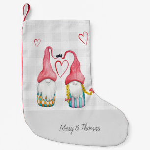 Petite Chaussette De Noël Gnome de Noël dans l'amour aquarelle Monogramme