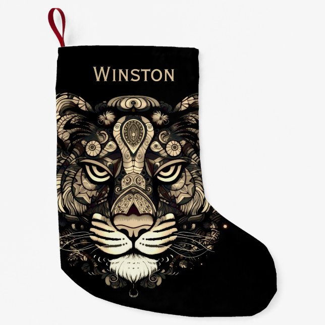 Petite Chaussette De Noël Golden Tiger Head Name (Devant)