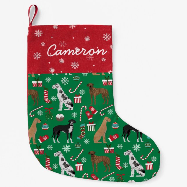 Petite Chaussette De Noël Grand Dane Dane Dane Nom personnalisé (Devant)