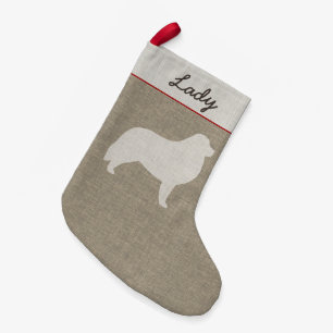 Petite Chaussette De Noël Grande Pyrénées Chien Silhouette Faux Linen Style 