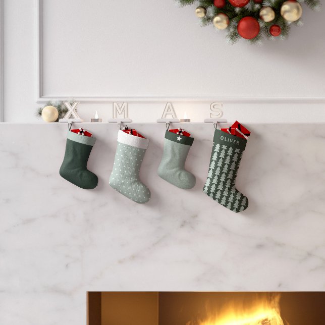 Petite Chaussette De Noël Graphique d'arbre de Noël bleu géométrique moderne (Créateur téléchargé)