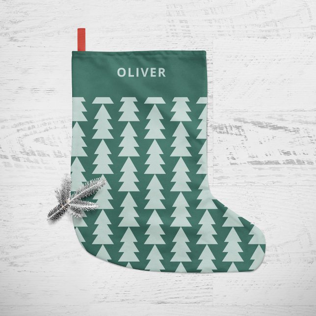 Petite Chaussette De Noël Graphique d'arbre de Noël bleu géométrique moderne (Créateur téléchargé)