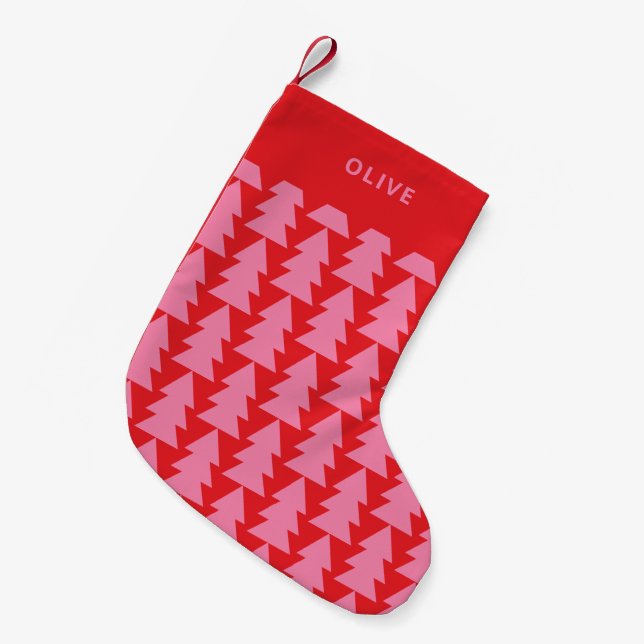 Petite Chaussette De Noël Graphique d'arbre de Noël rose moderne (Devant (Accrochage))