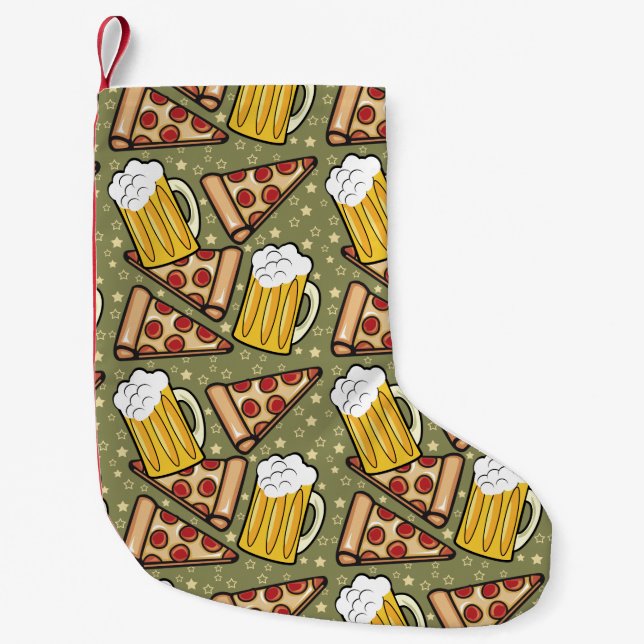 Petite Chaussette De Noël Graphique de bière et de pizza (Devant)