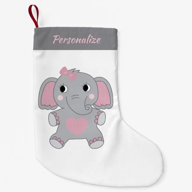 Petite Chaussette De Noël Gray and Pink Animated Baby Elephant Christmas (Devant)