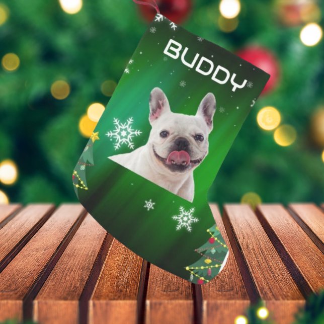 Petite Chaussette De Noël Green Christmas Trees Chien Photo Animal de Compag (Créateur téléchargé)