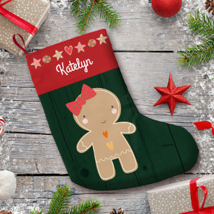 Petite Chaussette De Noël Green Gingerbread Girl Nom de vacances Rustic Cute