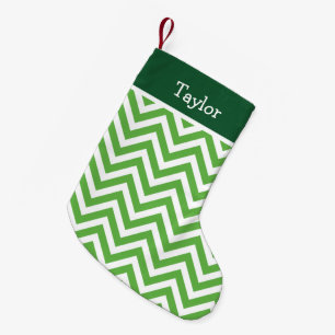 Petite Chaussette De Noël Green Holiday Chevron Monogram