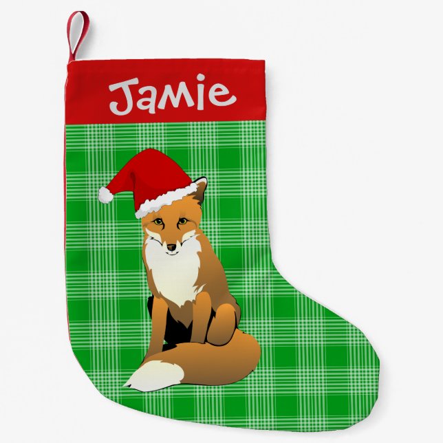 Petite Chaussette De Noël Green Plaid et Fox (Devant)