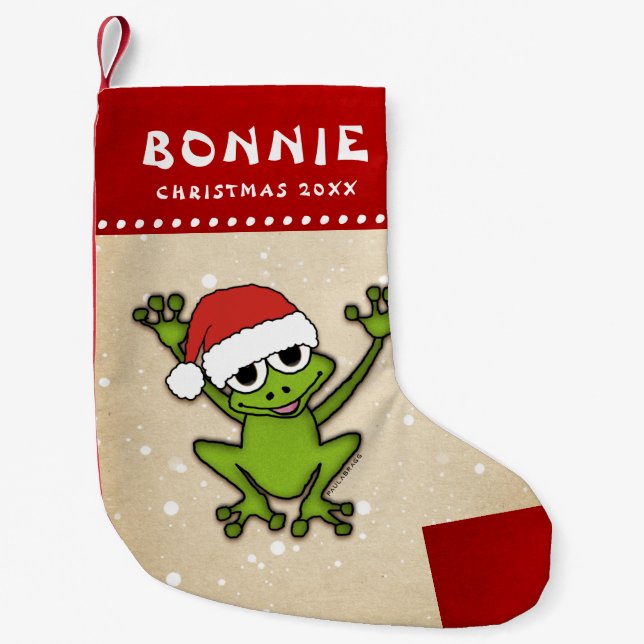 Petite Chaussette De Noël Grenouille de bande dessinée de Noël (Devant)