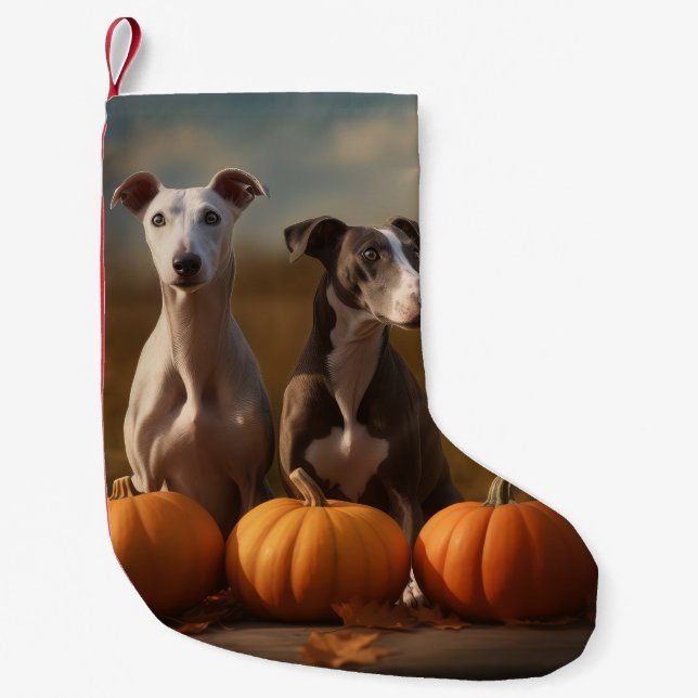 Petite Chaussette De Noël Greyhound Chiot Automne Citrouille de plaisir (Devant)