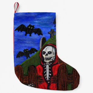 Petite Chaussette De Noël Grim Reaper Skeleton Bats Cimetière Lune Halloween