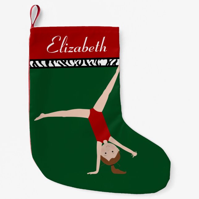 Petite Chaussette De Noël Gymnaste de cheveux Brown Noël personnalisé (Devant)