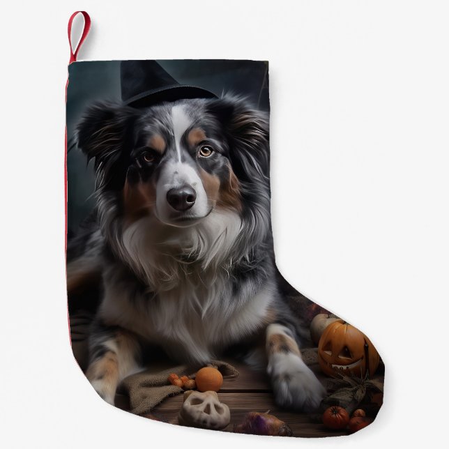 Petite Chaussette De Noël Halloween Citrouille berger australienne effraie (Devant)