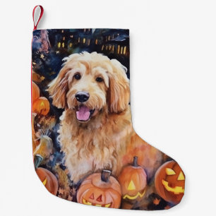 Petite Chaussette De Noël Halloween Goldendoodle avec la peur Citrouille
