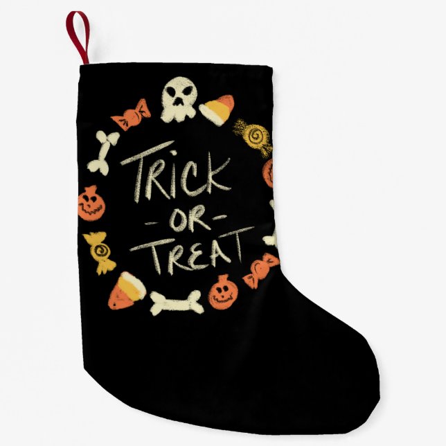 Petite Chaussette De Noël Halloween Stocking | Éffrayante feuille ou couronn (Devant)