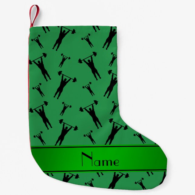 Petite Chaussette De Noël Haltérophilie noire verte nommée personnalisée (Devant)