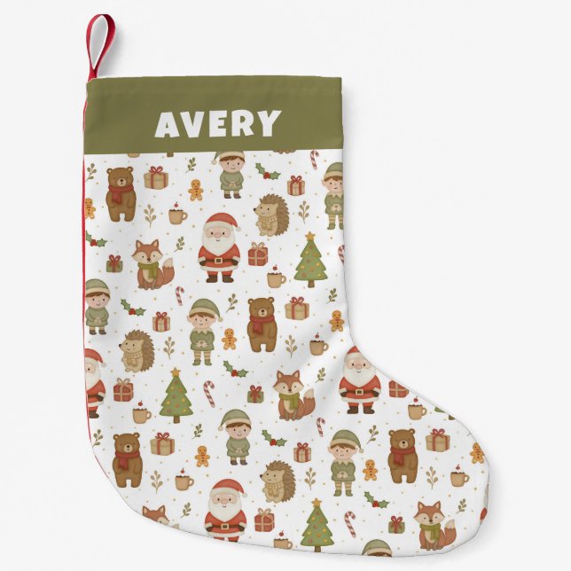 Petite Chaussette De Noël Hand Drawn Christmas Woodland Christmas Stocking (Devant)