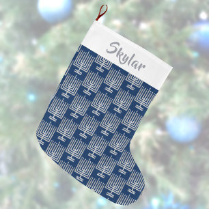 Petite Chaussette De Noël Hanoukka Silver Motif Ajouter un nom Chrismukkah