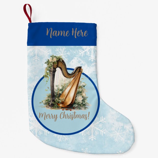 Petite Chaussette De Noël Harpe de Noël de la musique bleue (Devant)