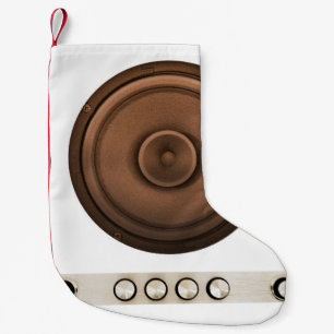 Petite Chaussette De Noël Haut-parleurs rétro : brun, blanc isolé.