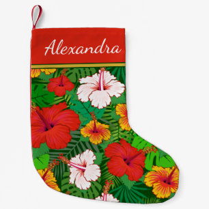 Petite Chaussette De Noël Hibiscus hawaïens colorés Fleurs Monogrammes Nom