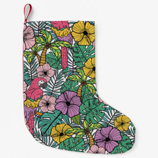Petite Chaussette De Noël Hibiscus tropical, palmier, perroquets motif.