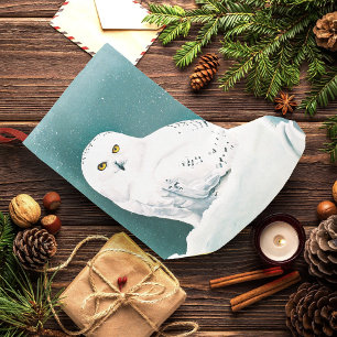 Petite Chaussette De Noël Hibou blanc ciel arctique hiver neige sarcelle