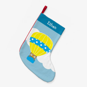 Petite Chaussette De Noël Hibou en montgolfière personnalisé