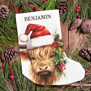 Petite Chaussette De Noël Highland Cow Festive de ferme animal Noël
