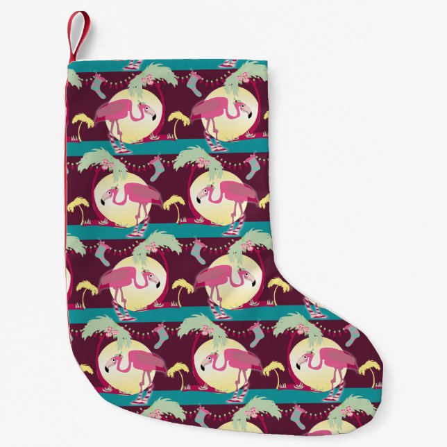 Petite Chaussette De Noël Hipster Flamant rose de Noël Palm Lieu de vacances (Devant)