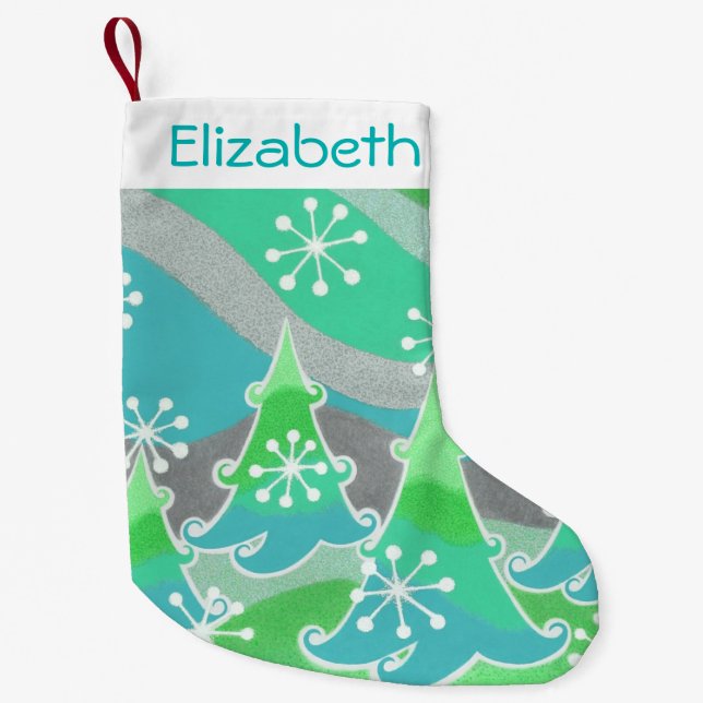 Petite Chaussette De Noël Hiver Arbres Green Nom stockage (Devant)