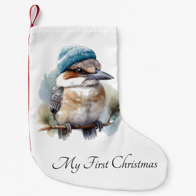 Petite Chaussette De Noël Hiver Kookaburra voeux, personnalisé (Devant)