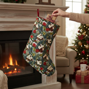 Petite Chaussette De Noël Hiver Maisons de Noël Arbres Faux Broderie