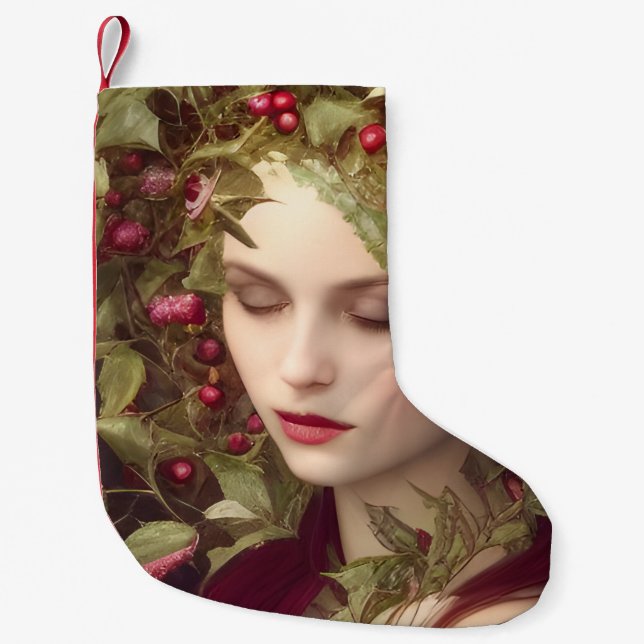 Petite Chaussette De Noël Holly Berries Belle Femme (Devant)