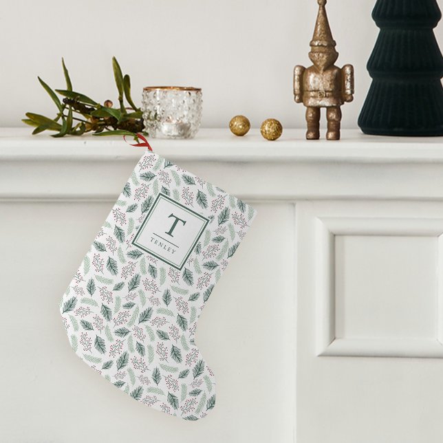 Petite Chaussette De Noël Holly et Pine | Monogramme (Créateur téléchargé)