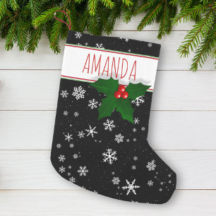 Petite Chaussette De Noël Holly Tree Berry Snowflake Motif personnalisé