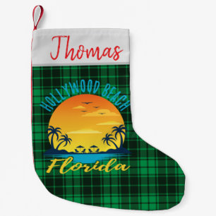 Petite Chaussette De Noël Hollywood Beach Florida Retro Sunset Green Plaid