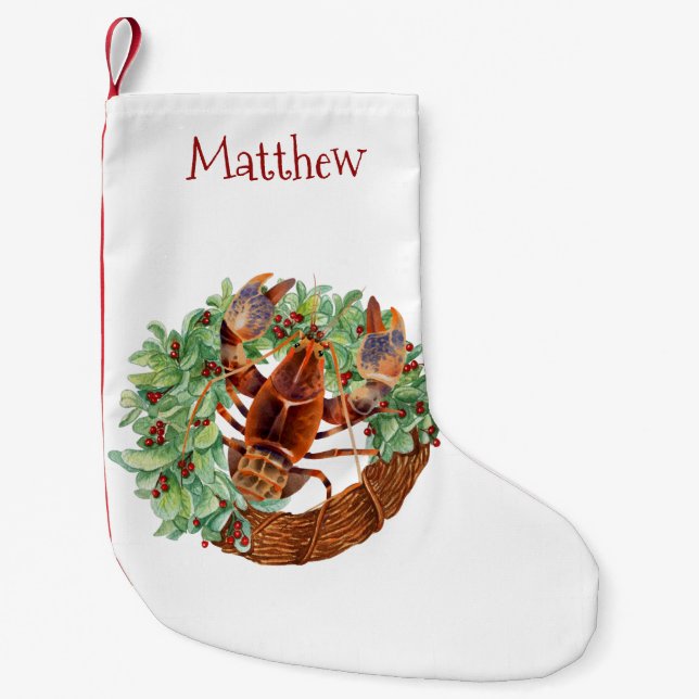 Petite Chaussette De Noël Homard de Noël Crustacé Monogramme (Devant)