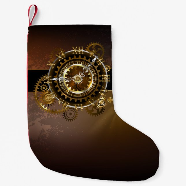 Petite Chaussette De Noël Horloge Steampunk avec des engrenages anciens (Devant)