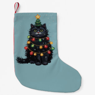 Petite Chaussette De Noël Huile sur toile Arbre de Noël Chat Noir Modifié 