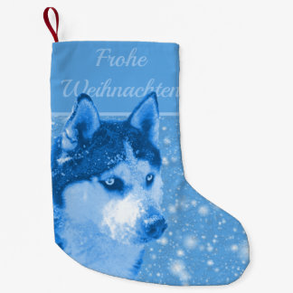 Petite Chaussette De Noël Husky bleu Joyeux Noël