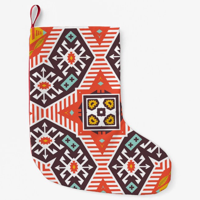 Petite Chaussette De Noël Ikat Aztec : Textes à rayures ethniques (Devant)