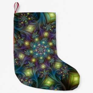 Petite Chaussette De Noël Illuminé Abstrait brillant Turquoise violet Fracta
