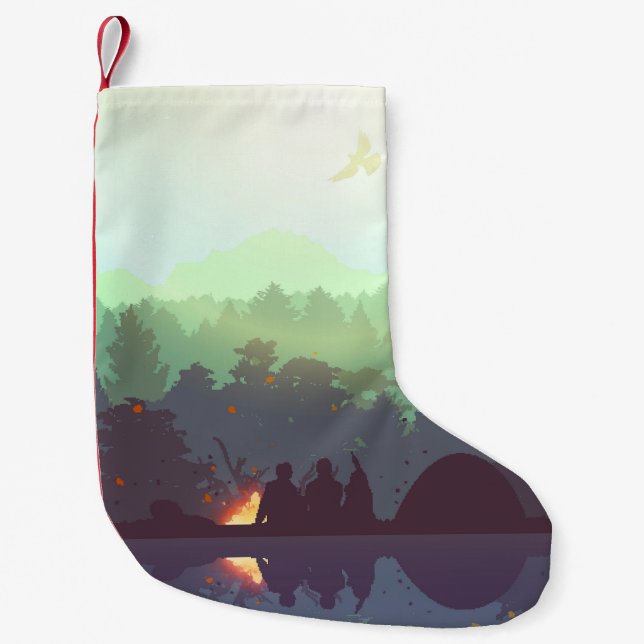Petite Chaussette De Noël Illustration Camping Adventure Forest Mountain (Devant)